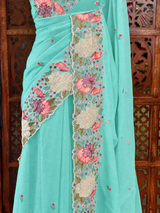 Aqua Blue Crush Georgette Saree - PBRCHAND1A