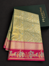 Bluish Green and Rani Tissue Kanchipuram saree- PBRIDEL8