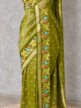 Olive Green Banarasi crape silk saree - PBRNAK3H