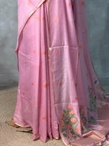 Pink Chanderi silk cotton Jamdani woven saree- PBRJ15