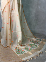 Sandal Chanderi silk cotton Jamdani woven saree- PBRJ19
