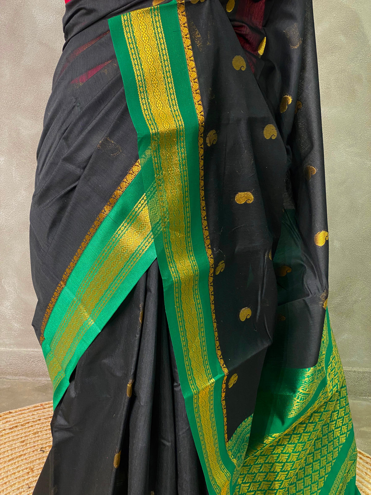 Black and Green Chanderi saree- PCS06B