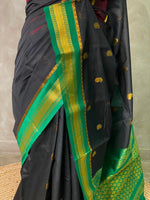 Black and Green Chanderi saree- PCS06B