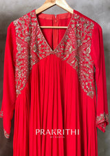 Red crepe silk salwar set - SNL37