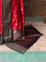 Red and black Silk saree - PBRZU12D