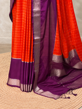 Orange and Purple Crepe silk saree- PBRSB4D