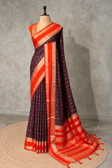 Brown and Orange Crepe silk saree- PBRSB3