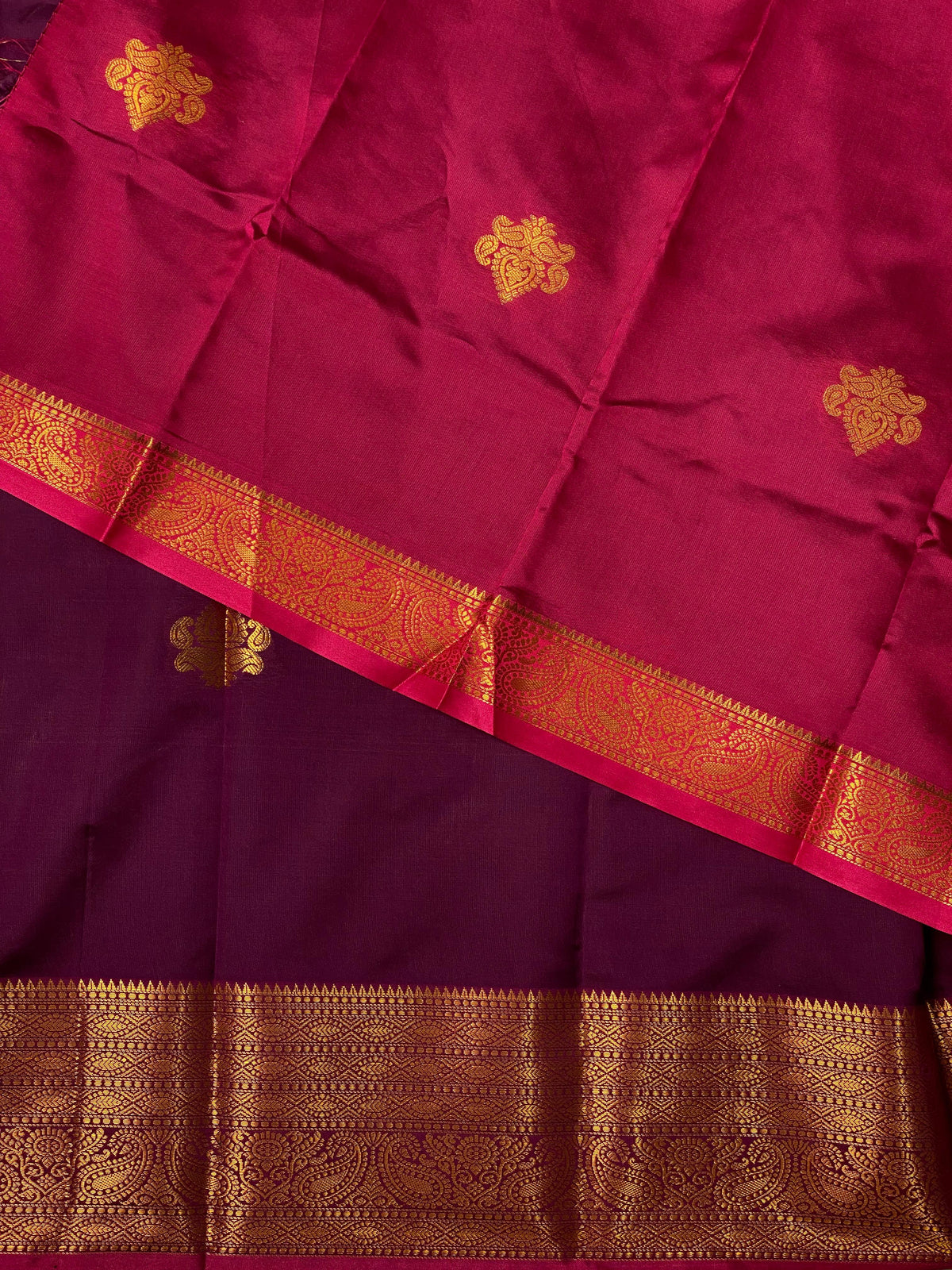 Wine and purple semi kanchipuram soft silk saree - PSSN1