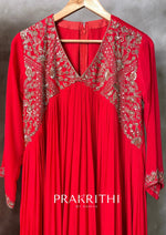 Red crepe silk salwar set - SNL37