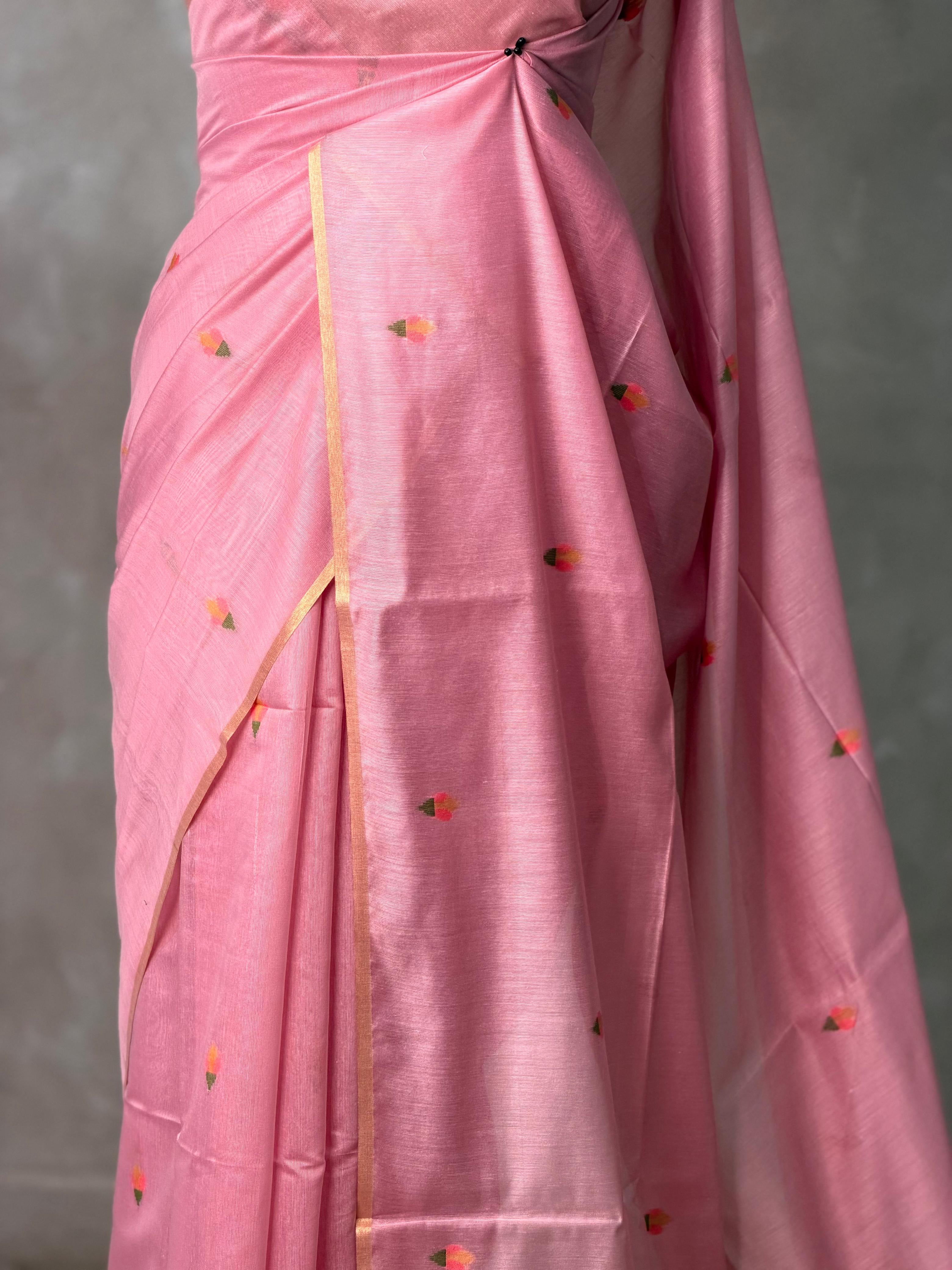 Pink Chanderi silk cotton Saree Jamdani woven - PBRJ1