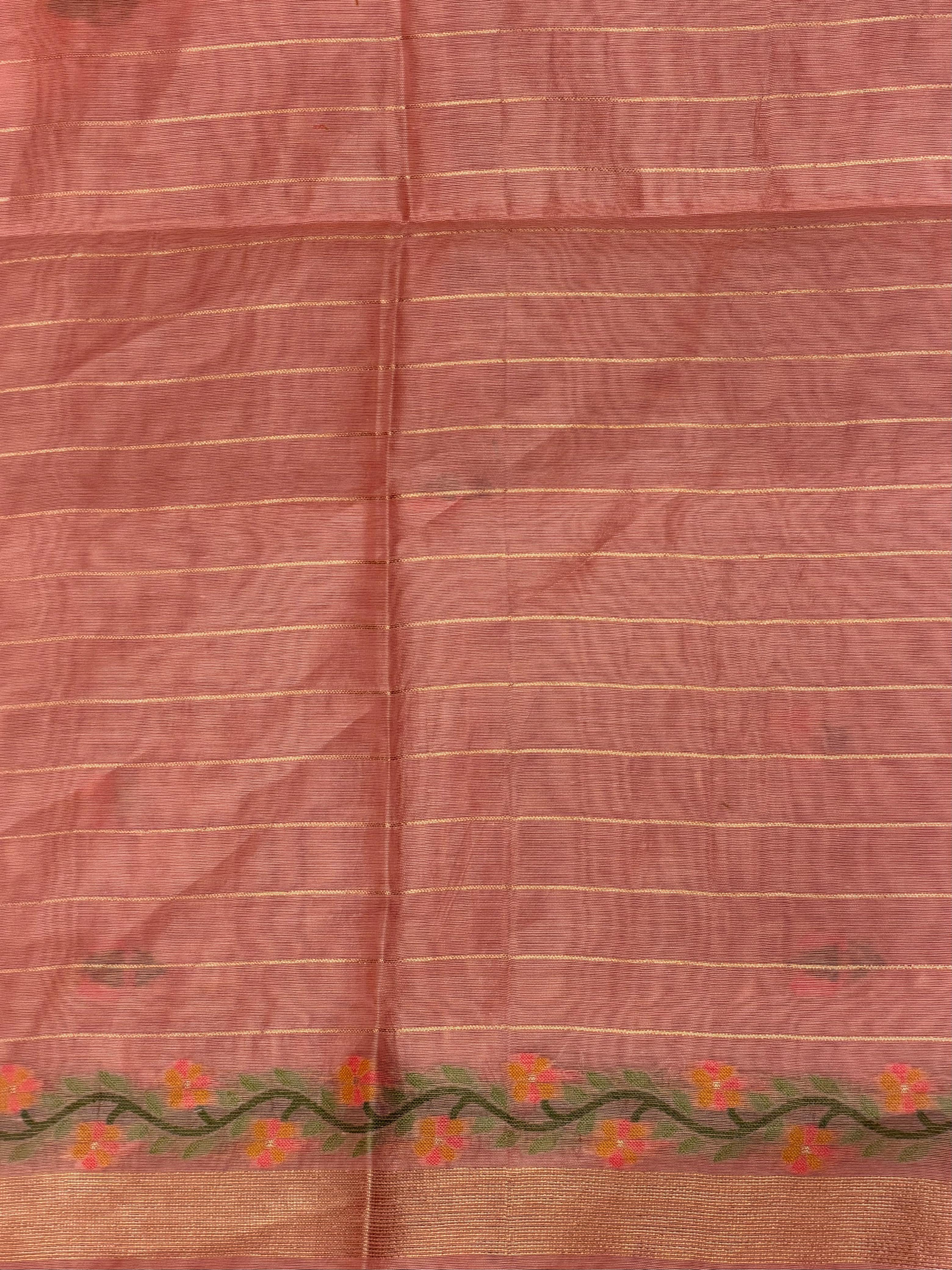 Peach Chanderi silk cotton Jamdani woven saree- PBRJ4