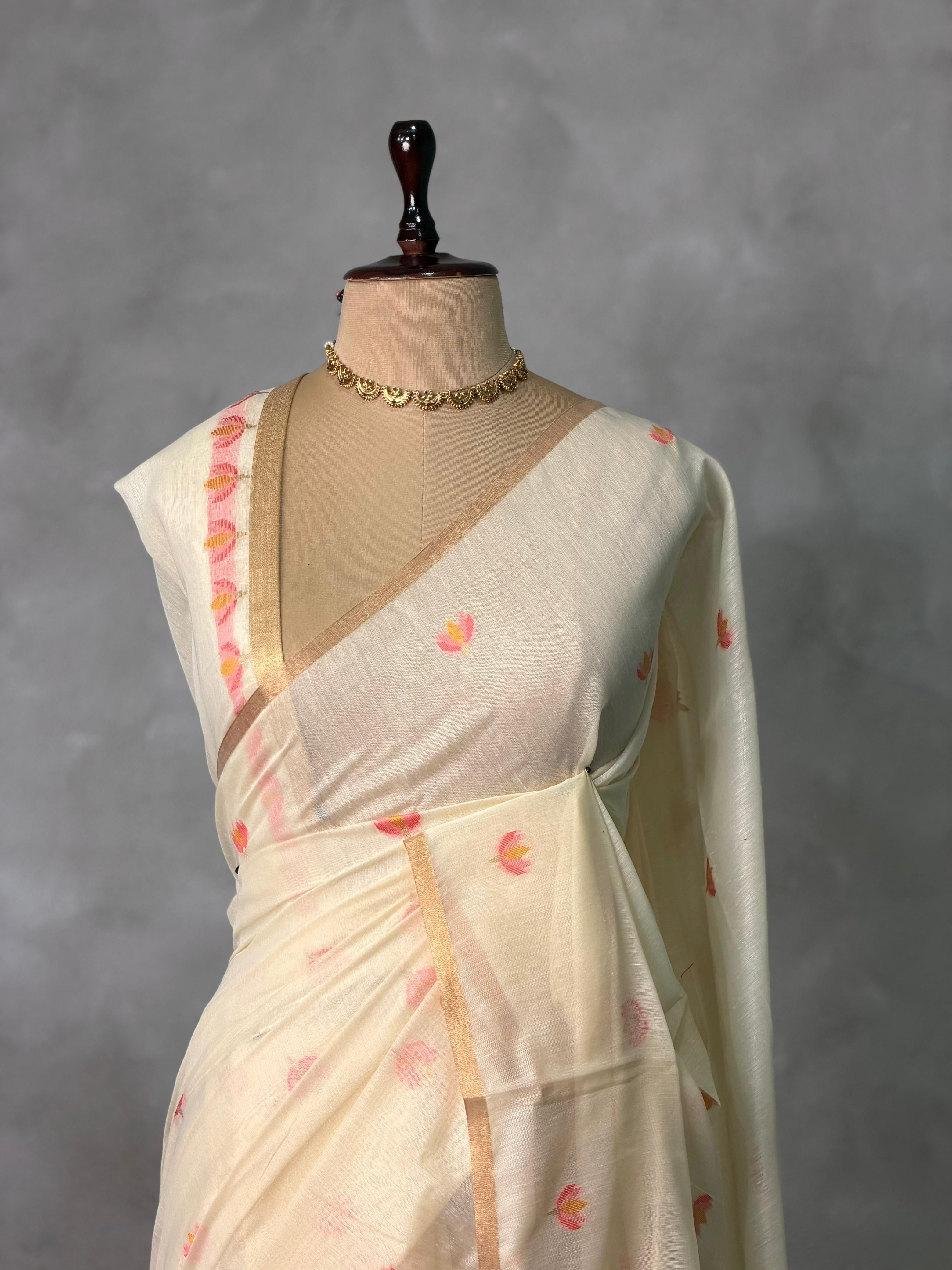 Sandal Chanderi silk cotton Jamdani woven saree- PBRJ19