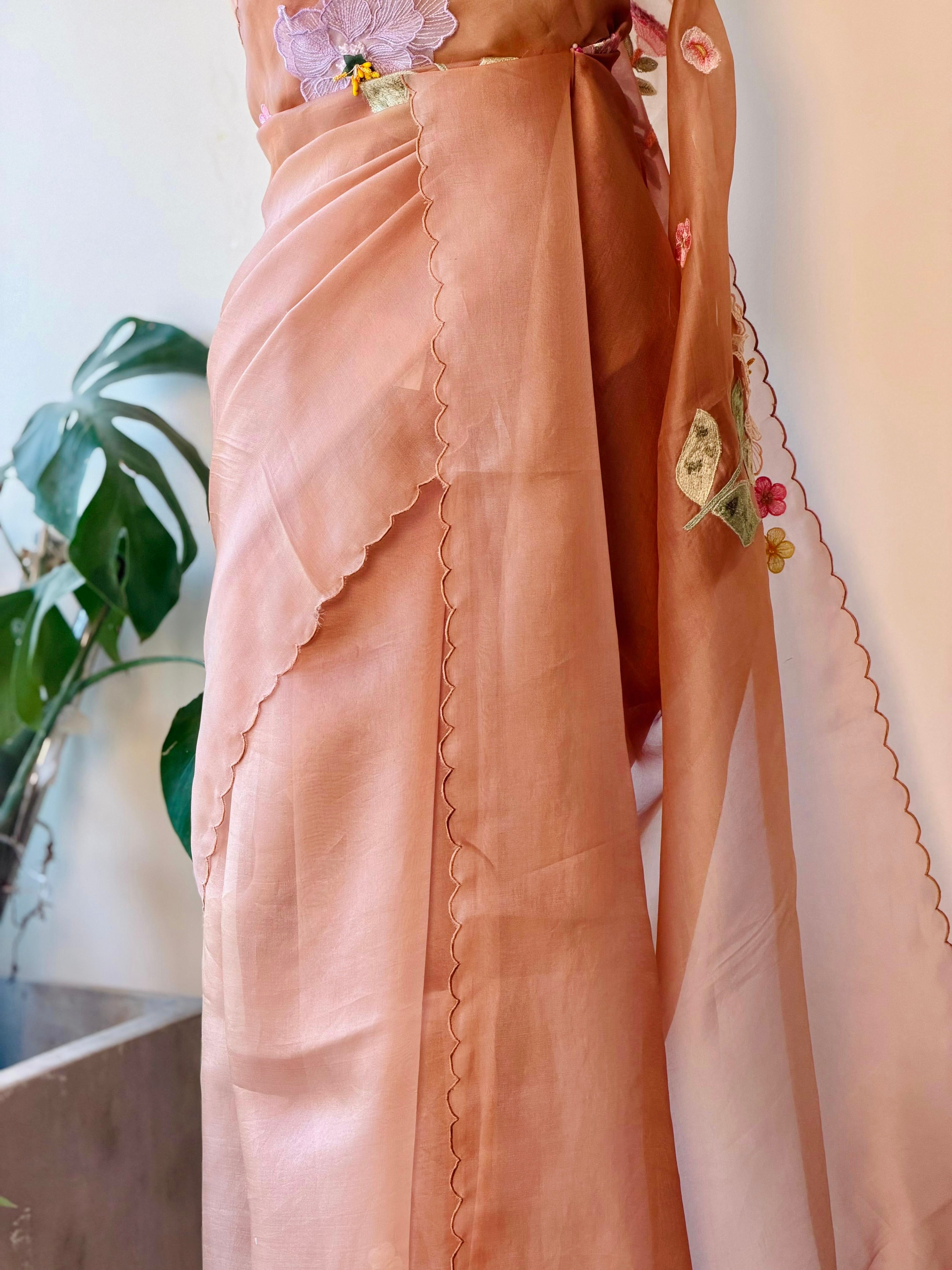 Earthy Peach Pure Organza sareesaree -PBR11A
