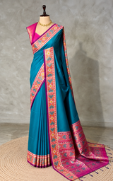 Peacock Blue pochampalli silk Saree - PBRKIV4C