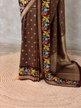 Brown Banarasi crape silk saree - PBRNAK3B