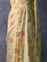 Yellow Chanderi silk cotton Jamdani woven saree- PBRJ35