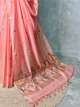 Peach Chanderi silk cotton Jamdani woven saree- PBRJ4