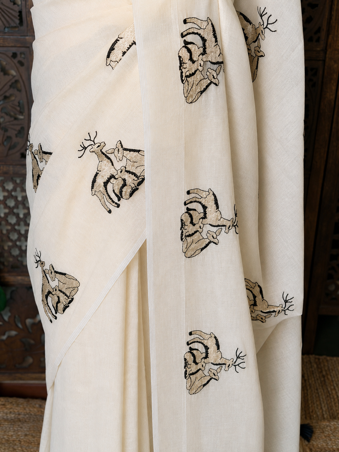 Off white Chanderi cotton silk saree - PBR67A