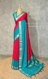 Rani Pink and Blue Crepe silk saree- PBRSB4B