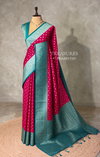 Dark pink and Aqua blue Dola silk saree- PBRSB2N