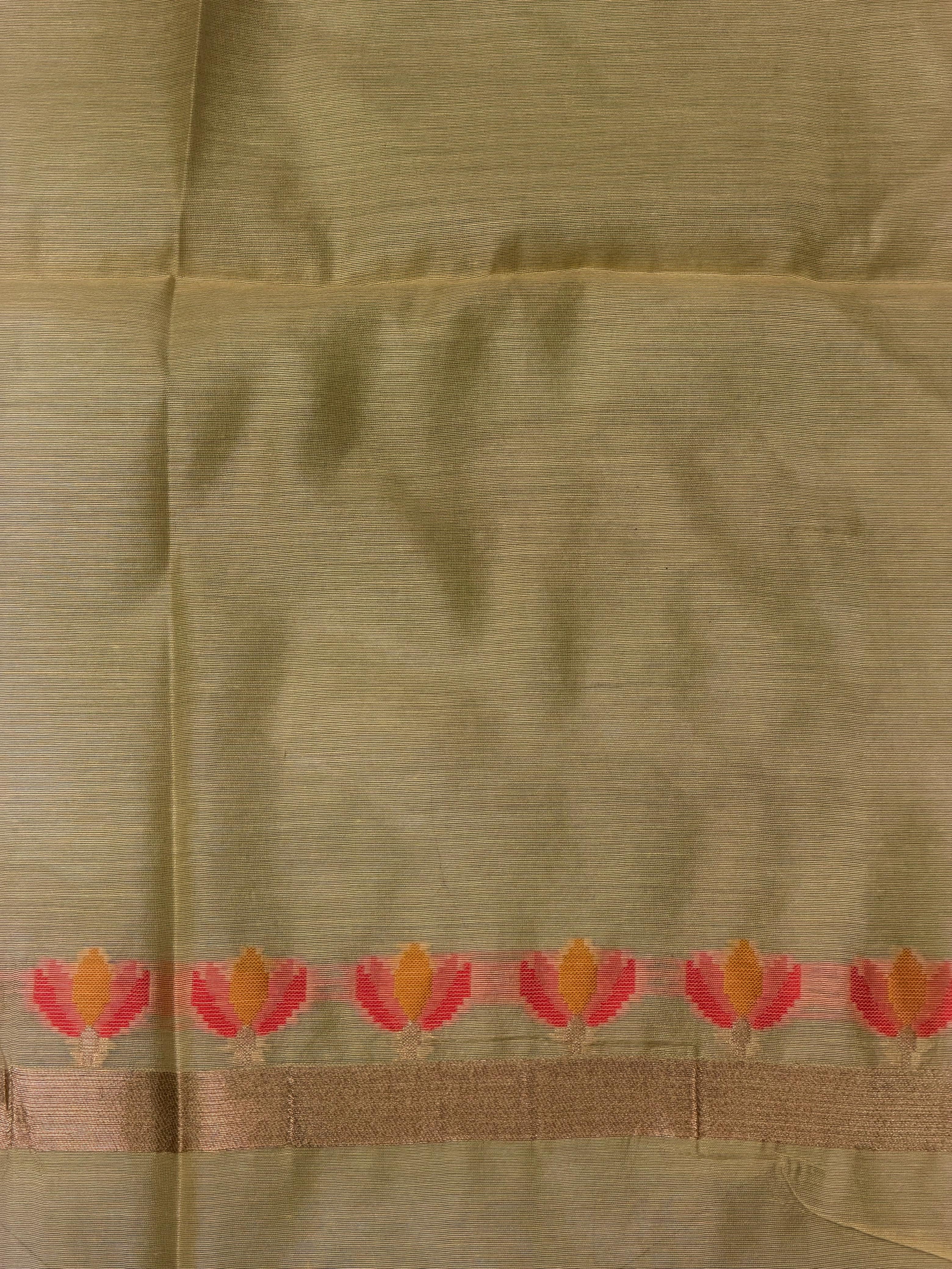 Yellow Chanderi silk cotton Jamdani woven saree- PBRJ14