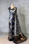 Off white and black tusser silk saree - PBRSS1E