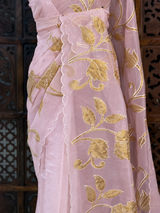 Pastal pink and goldorganza silk saree- PBR43G2