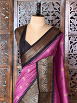 Onion Pink and black Silk saree - PBRZU12