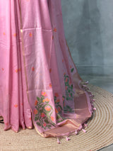 Pink Chanderi silk cotton Jamdani woven saree- PBRJ15