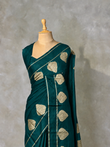 Peacock blue crape silk saree - PBRNAK2K
