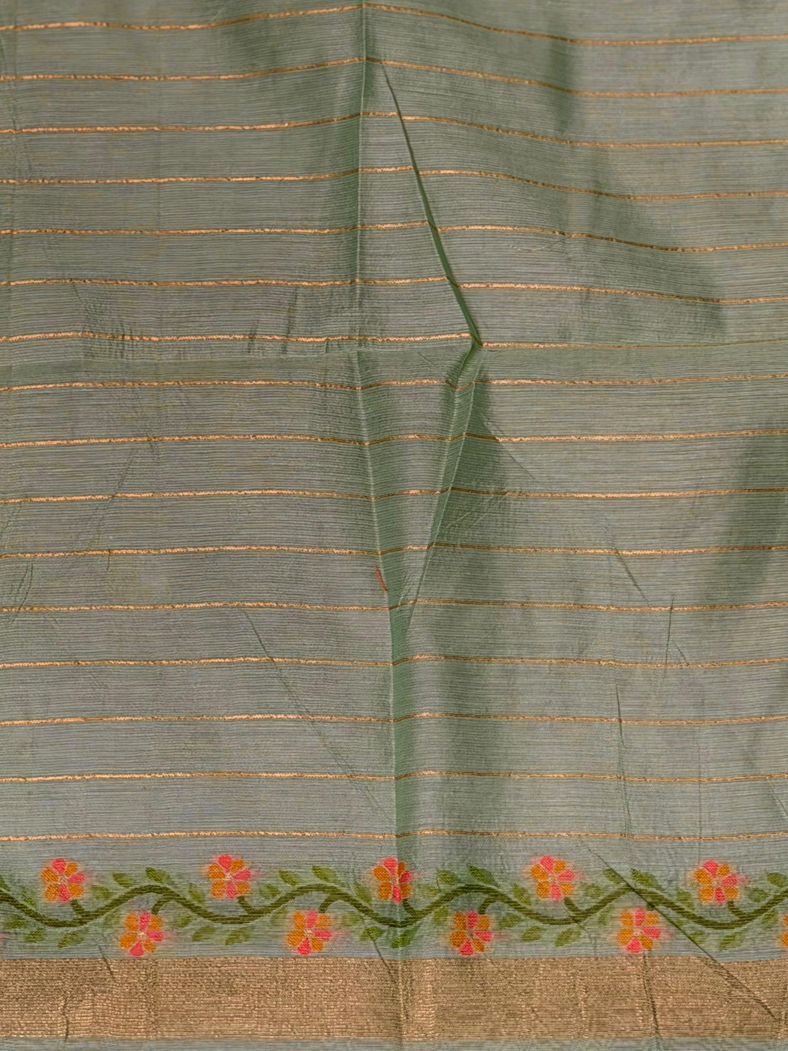 Pista Green Chanderi silk cotton Jamdani woven saree- PBRJ3