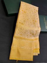 Pastal Yellow Soft satin brocade Silk Saree - PBRMJ7E