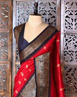 Red and black Silk saree - PBRZU12D