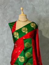 Red and green satin Banarasi silk saree - PRAZ6D