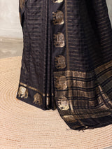 Black Chanderi silk cotton Saree - PBRFA2
