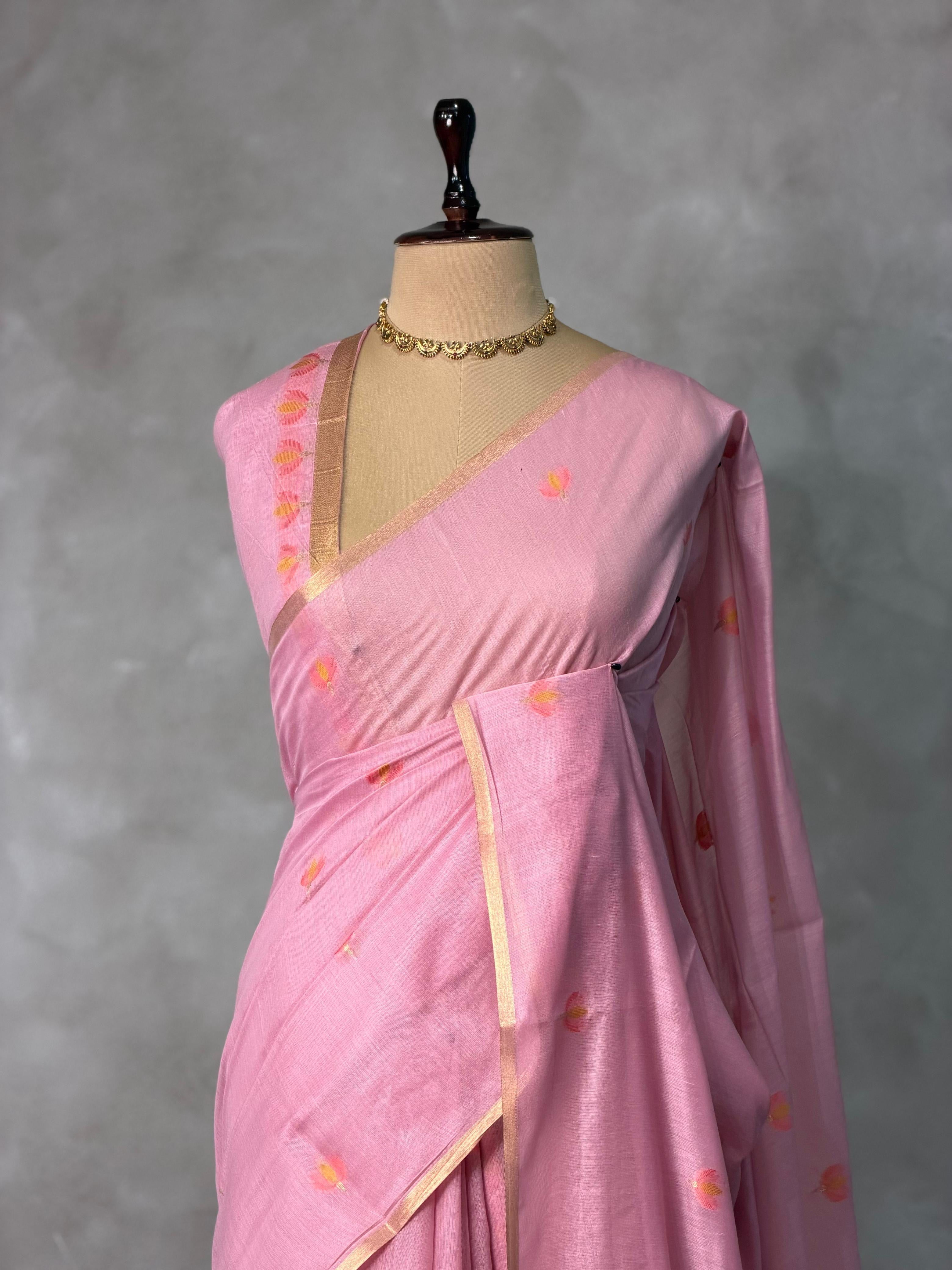 Pink Chanderi silk cotton Jamdani woven saree- PBRJ15