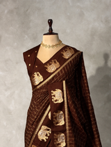Brown Chanderi silk cotton Saree - PBRFA2E