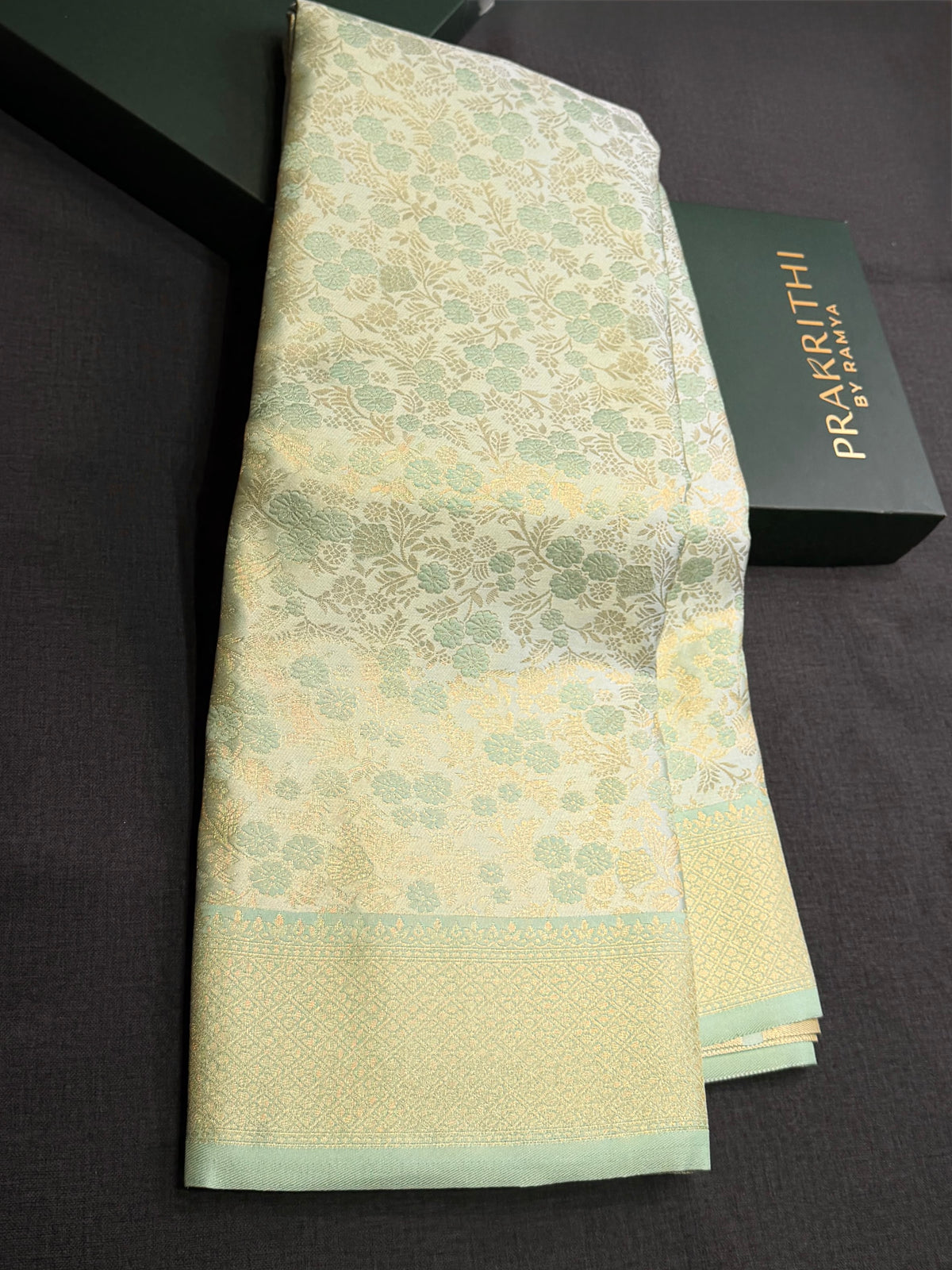 Pastal green Soft satin brocade Silk Saree - PBRMJ9E