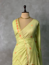 Pastal Green Chanderi silk cotton Jamdani woven saree- PBRJ16