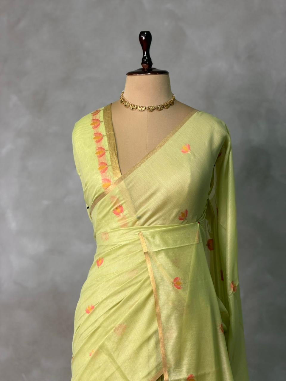 Pastal Green Chanderi silk cotton Jamdani woven saree- PBRJ16