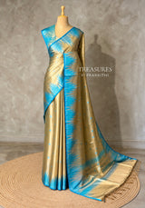 Gold and Blue tissue banarasi Saree - PFAZ26B