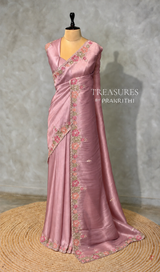 Mauve Pink soft tissue silk Designer saree- PBRCK6C