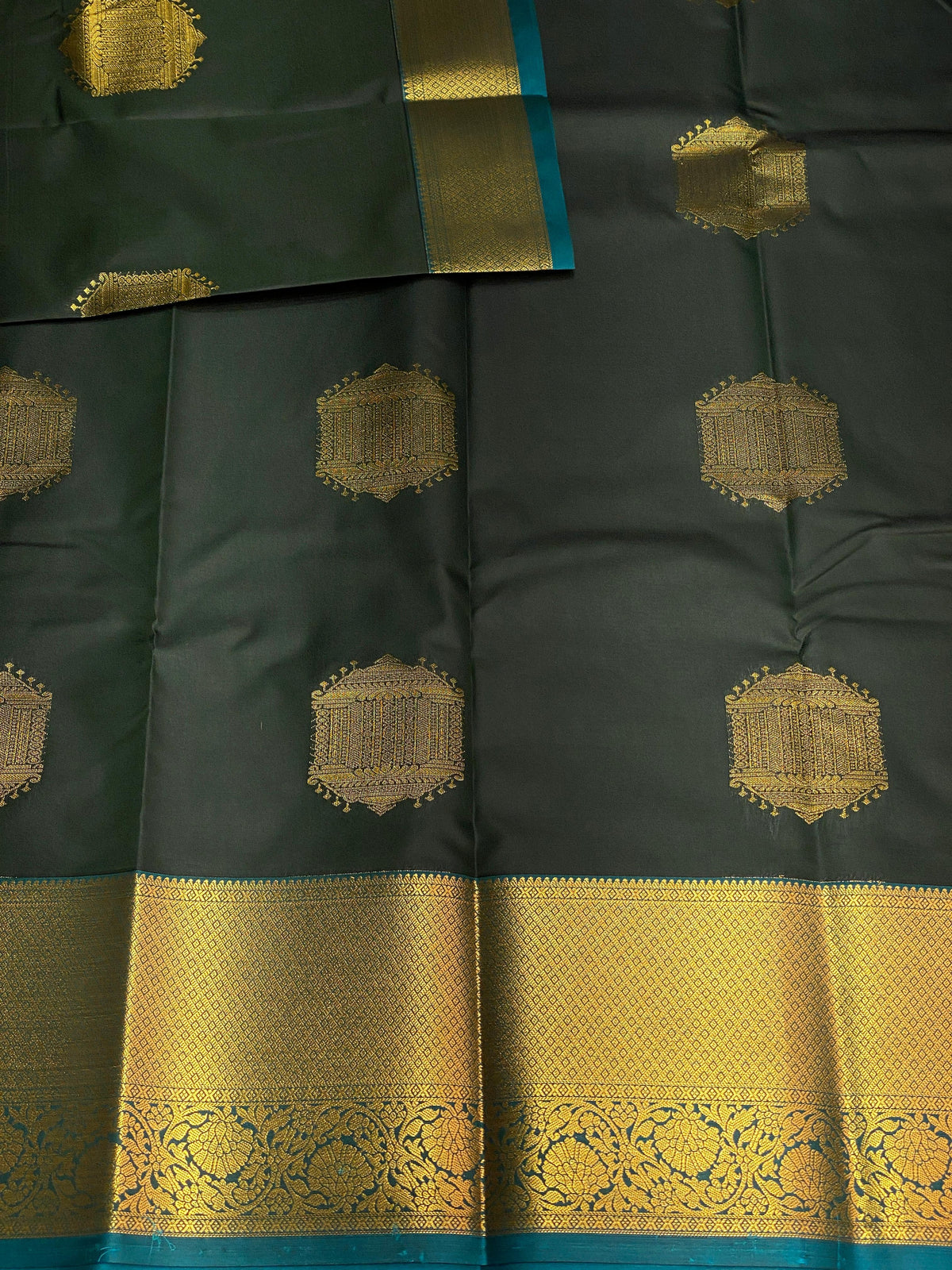 Green and blue silk saree- SS1