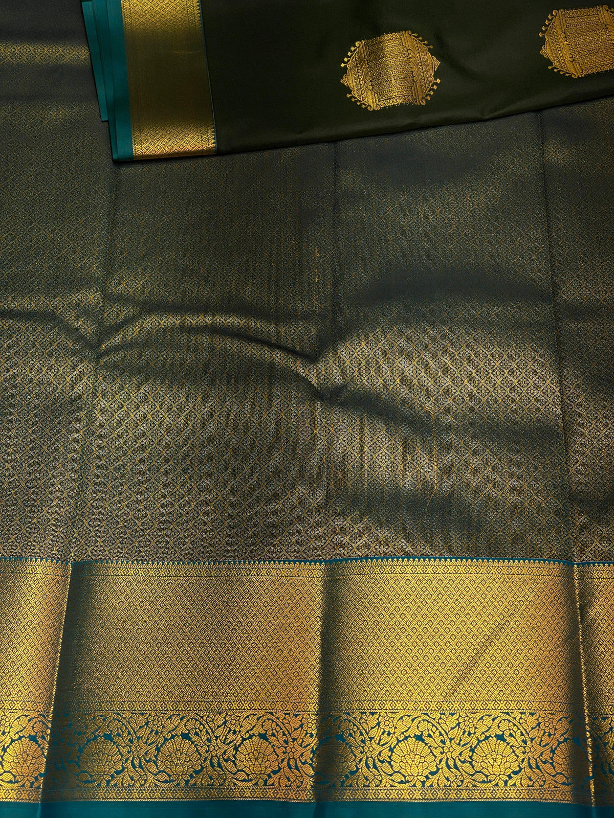 Green and blue silk saree- SS1