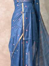 Blue Chanderi silk cotton Jamdani woven saree- PBRJ23