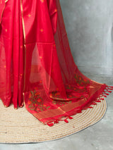 Maroon Red Chanderi silk cotton Jamdani woven saree- PBRJ13