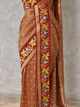 Rust Orange Banarasi crape silk saree - PBRNAK3A