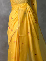 Yellow Chanderi silk cotton Jamdani woven saree- PBRJ2