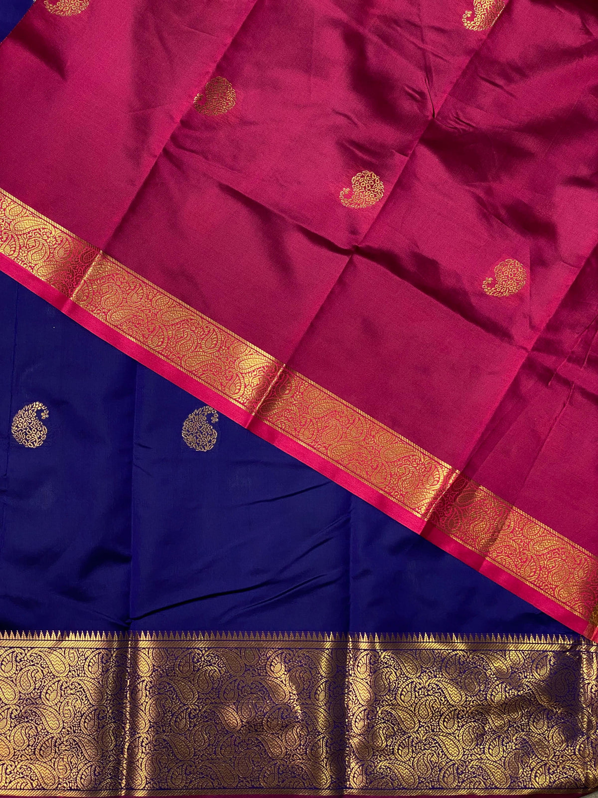 Royal blue and purple semi kanchipuram soft silk saree - PSSN4