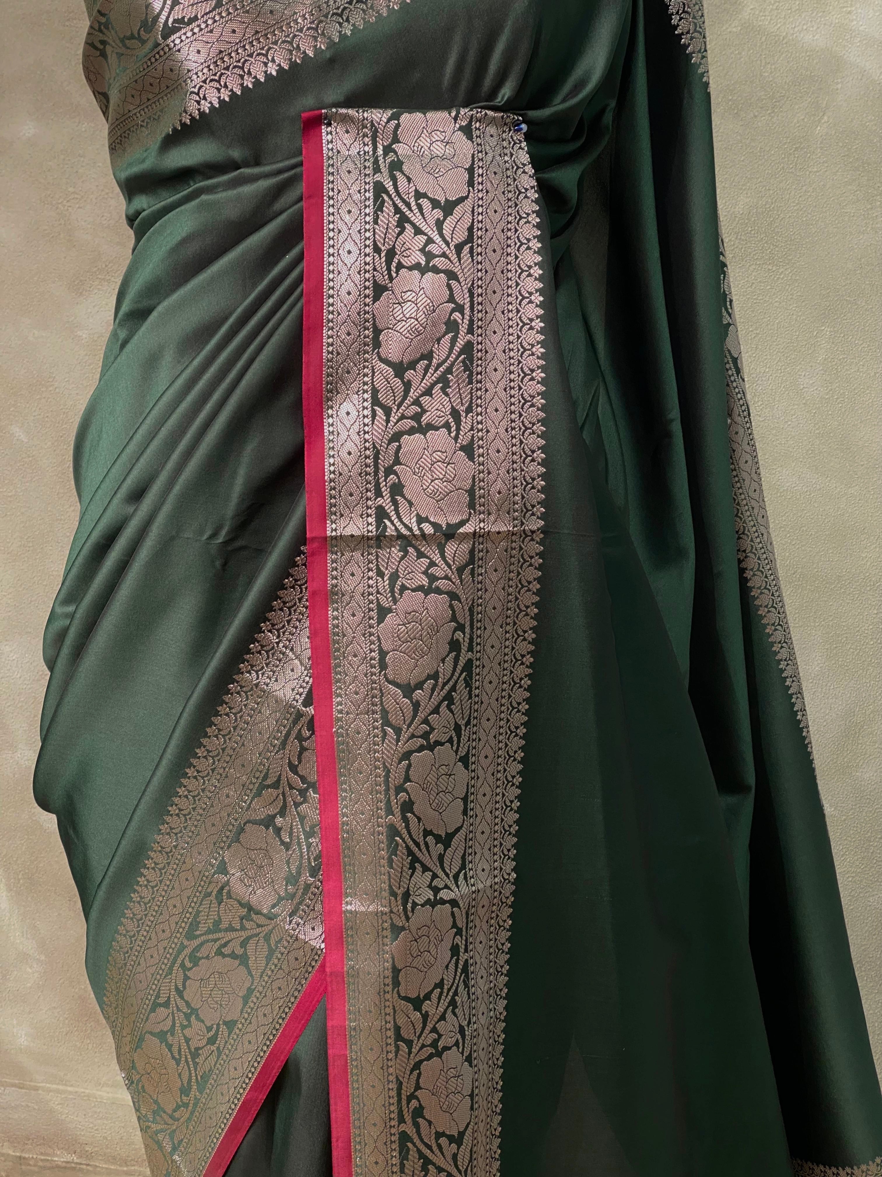Deep Green katan Banarasi silk saree- PIH38